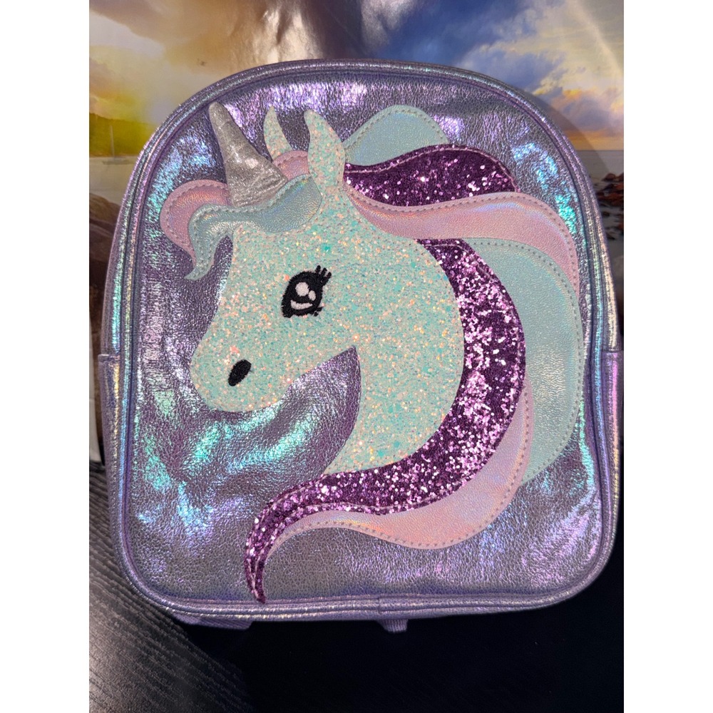 Claire's Club Kids Holographic Lavender Purple Glitter Unicorn Mini Backpack NEW